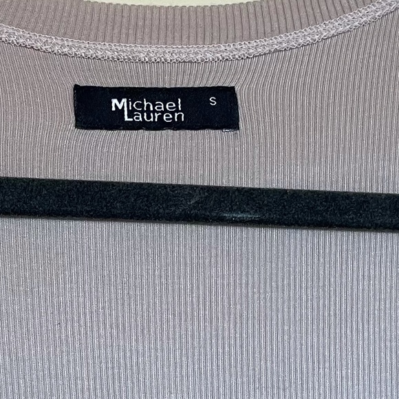 Michael Lauren Longsleeve T-shirt Dress in Taupe Henley Ribbed - Picture 2 of 4